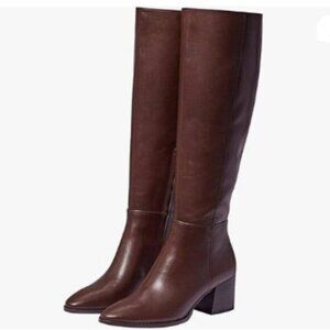 Brown Zipper Medium Chunky Heels Round Toe Fancy Pull On Walking Boots Shoes